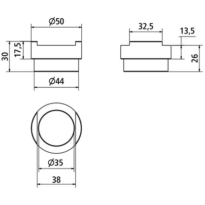 Weld-in bush, 35 mm bore, w/ 38.0 mm groove,