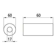 Rubber roller, length 60 mm, Ø 60 mm, bore 17 mm