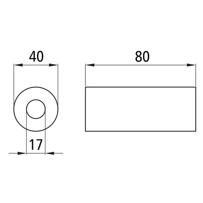 Kumirulla, pituus 80 mm, Ø 40 mm, reikä 17 mm