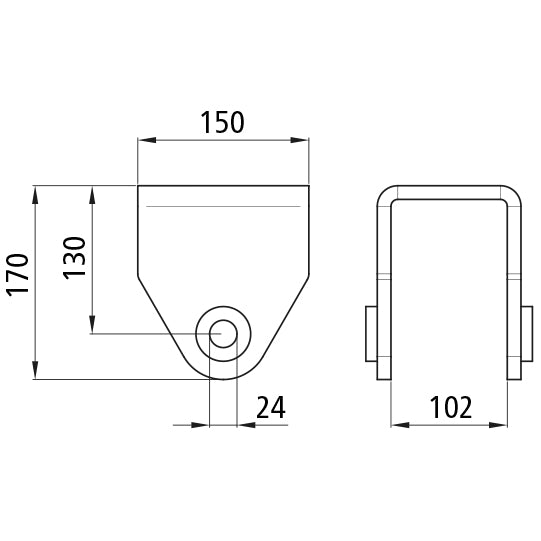 Fr. fjädersko BH130mm, f. fjäderbr. 100 mm, bussning Ø 24mm