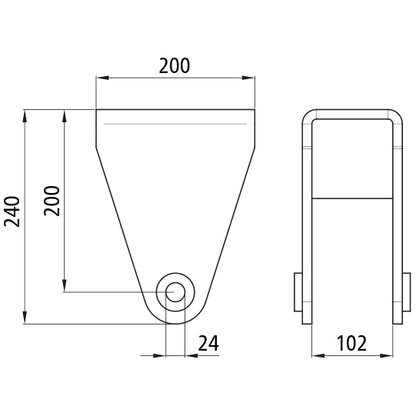 Front spring shoe BH 200mm, f. spring width 100mm,bushing Ø24mm