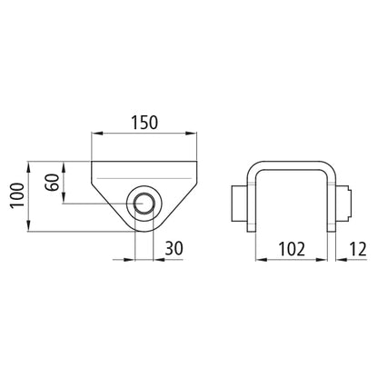 Low spring shoe, f. spring width 100 mm, bushing Ø 30 mm