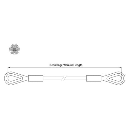 tipper cable Ø 10 mm, galvanised, w/ thimbles, 1300 mm