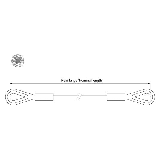 tipper cable Ø 10 mm, galvanised, w/ thimbles, 1100 mm
