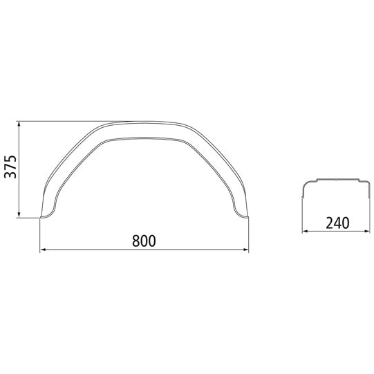 Plastic mudguard HMK 2480, 375 × 800 × 240 mm