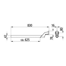 Support tube w/ flange 42 x 830 mm, cranked