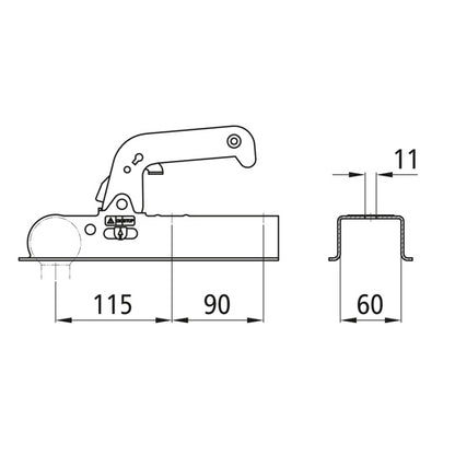 Ball coupling WW 8-G, square tube drawbar, 800KG 60mm