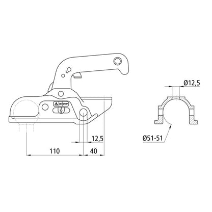 clutch WW 30-D3-1212, drawbar Ø 50 / 51 mm, round