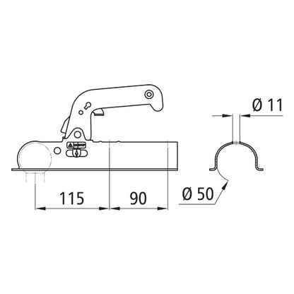 Coupling WW 8-A, steel, drawbar Ø 50 mm (round), 800 kg