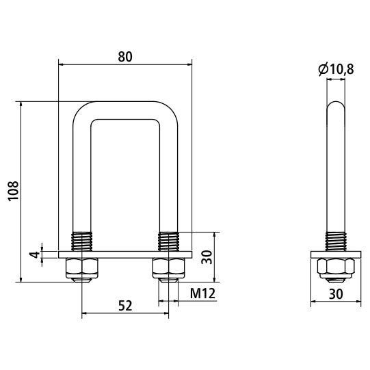 Lashing bracket w/ 2 stop nuts M12, galvanised