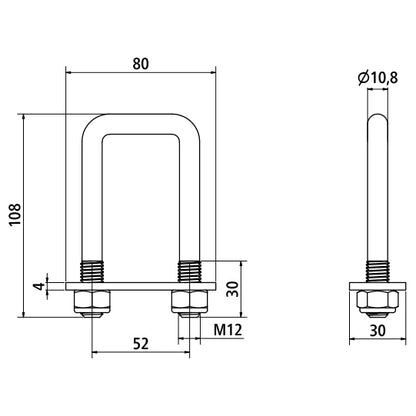Lashing bracket w/ 2 stop nuts M12, galvanised