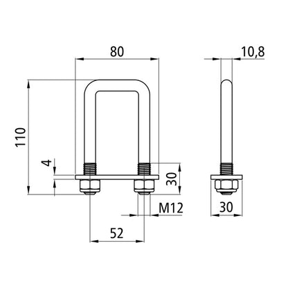 Lashing bracket w/ 2 stop nuts M12, galvanised