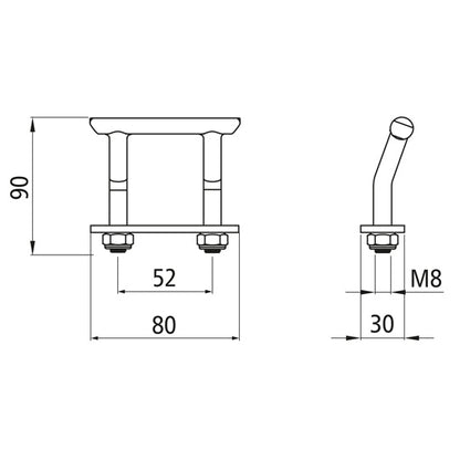 Suer lashing bracket w/ strap/2 stop nuts, galvanised, 1000 daN