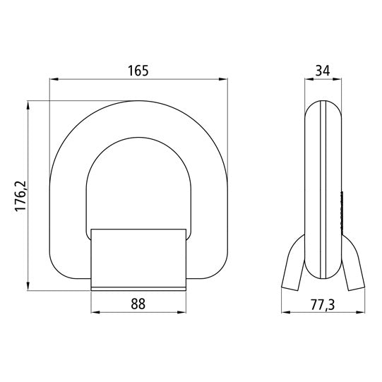 Lashing eye, raw stl., w/out weld-on lug, 20 t