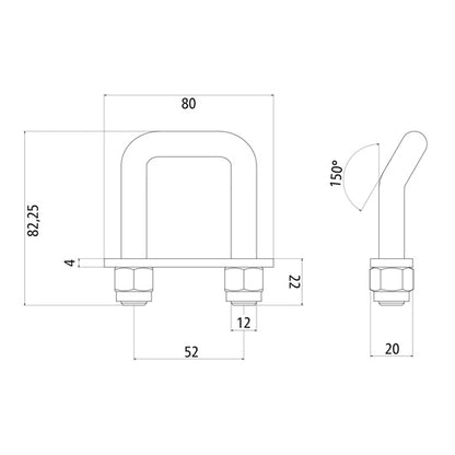 U-shaped lashing bracket 150° angled w/ plate and 2 galvanised