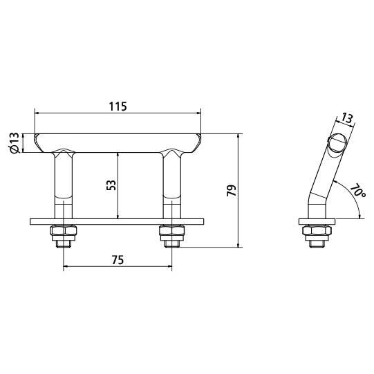 Lashing bracket w/ strap and 2 stop nuts, galvanised, 2500 daN