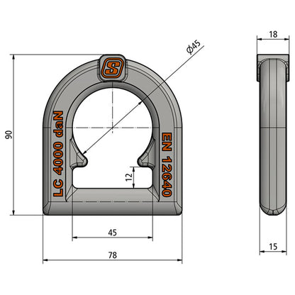 4-tons surrningsring, galvaniserad, 4000 daN