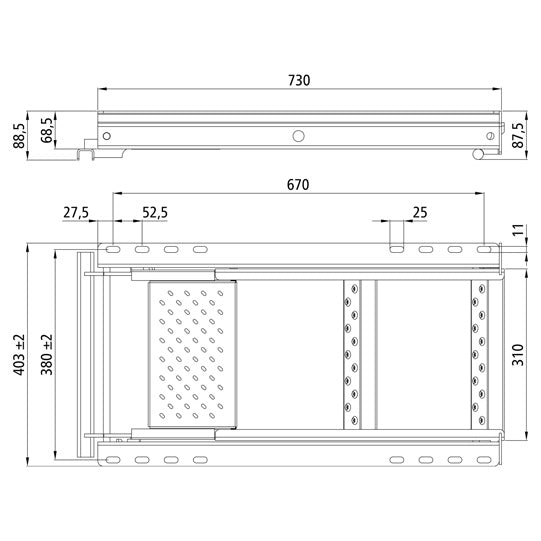 Stege, 2-stegs, plattform, varmförzinkat stål, utdragbar