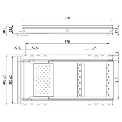 Stege, 2-stegs, plattform, varmförzinkat stål, utdragbar
