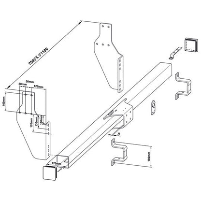 Universal trailer hitch 313 404, stl., w/ underride guard