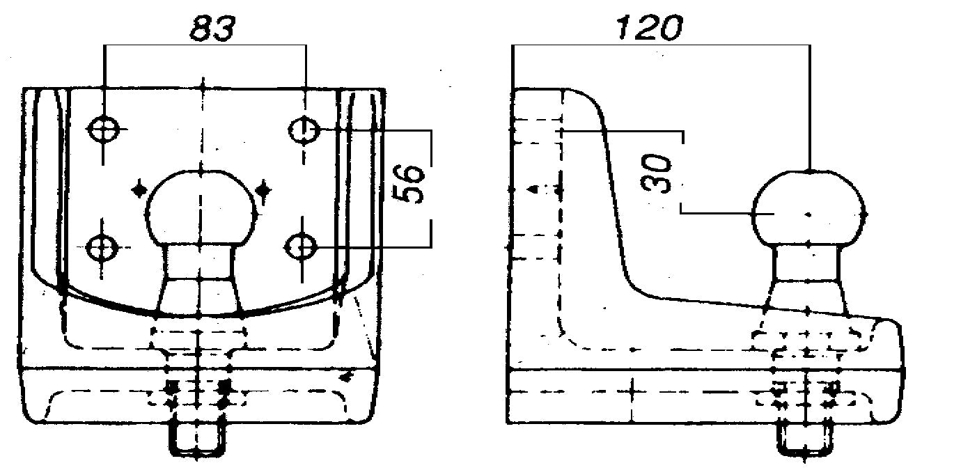 Bolt-on plate w/ ball neck, stl., support load 150 kg