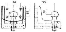 Bolt-on plate w/ ball neck, stl., support load 150 kg