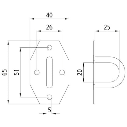 Bracket cramp, clear width 25 mm, rigid, galvanized