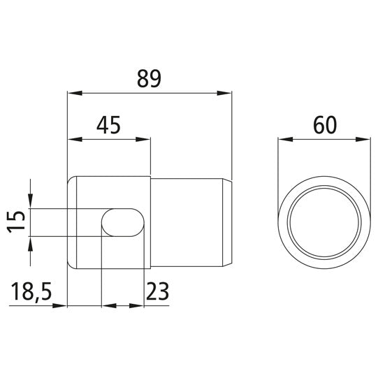 PVC end plug w/ slotted hole, for tarpaulin tube Ø 60 mm, short
