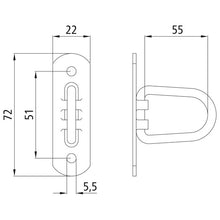 Hanger cramp 55 mm, hinged, galvanized, inch-approved