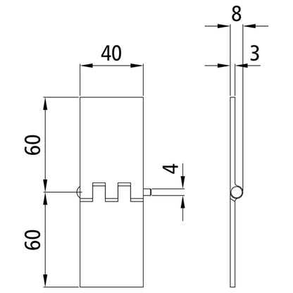 Door hinge, straight, 40 x 60 x 3 mm, untreated