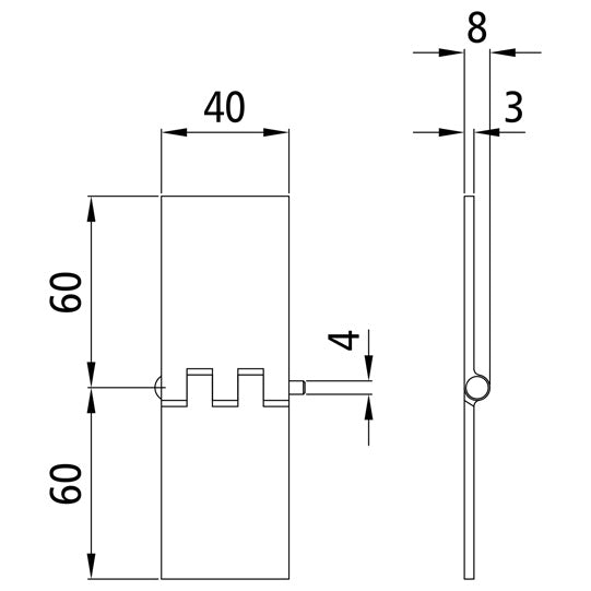 Door hinge, straight, 40 x 60 x 3 mm, untreated