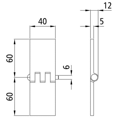 Door hinge, straight, 40 x 60 x 5 mm, untreated