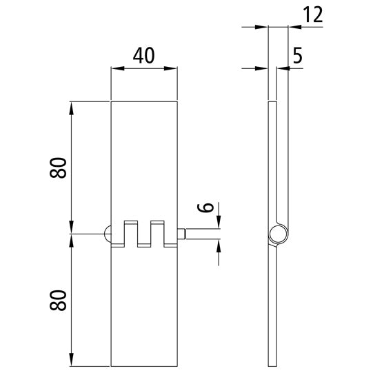 Door hinge, straight, 40 x 80 x 5 mm, untreated