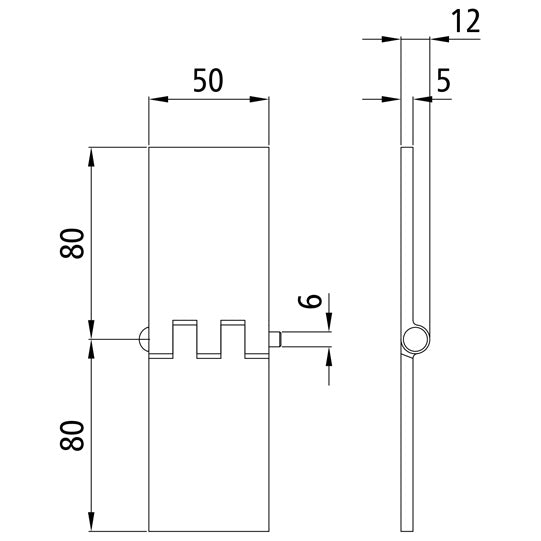 Door hinge, straight, 50 x 80 x 5 mm, untreated
