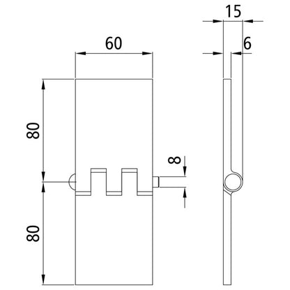 Door hinge, straight, 60 x 80 x 6 mm, untreated