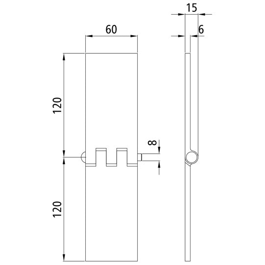 Door hinge, straight, 60 x 120 x 6 mm, untreated