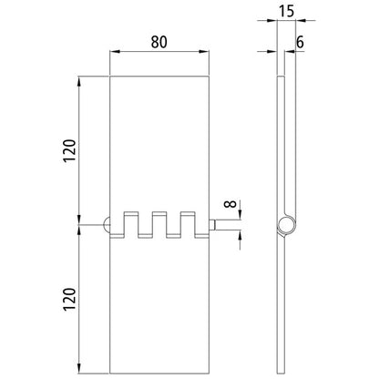 Door hinge, straight, 80 x 120 x 6 mm, untreated