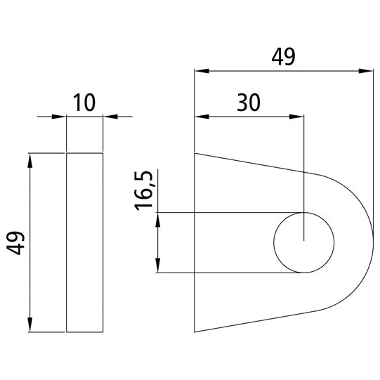 Hinge hinge bearing eye, 49 x 50 x 10 mm, 16.5 mm bore, raw