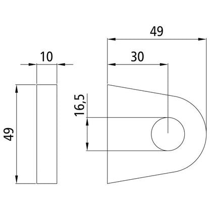 Hinge hinge bearing eye, 49 x 50 x 10 mm, 16.5 mm bore, raw
