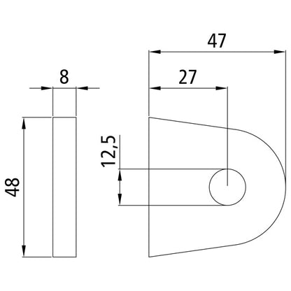 Hinge hinge bearing eye, 48 x 47 x 8 mm, 12.5 mm bore, raw