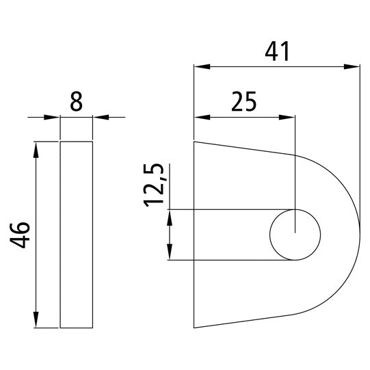 Hinge hinge bearing eye, 46 x 41 x 8 mm, 12.5 mm bore, raw