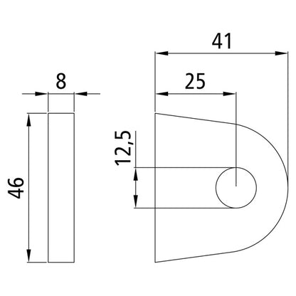 Hinge hinge bearing eye, 46 x 41 x 8 mm, 12.5 mm bore, raw