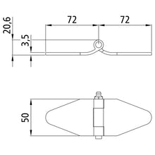 Galvanised side door hinge, L = 144 mm, W = 50 mm, H= 14 mm
