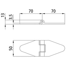 Galvanised side door hinge, L = 140 mm, W = 50 mm, H= 6.5 mm