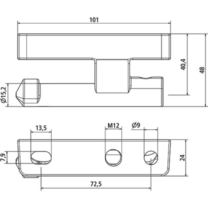 Suer hinge pin, like 6541N, tie rod hole M12, galvanised