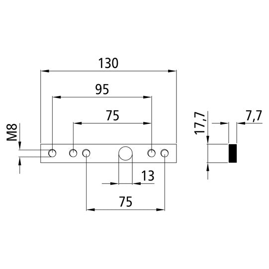 Threaded plate 7 mm, galvanised, hole spacing 75/95 mm, M8