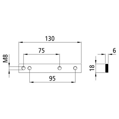 Threaded plate 6 mm, galvanised, hole spacing 75/95 mm, M8