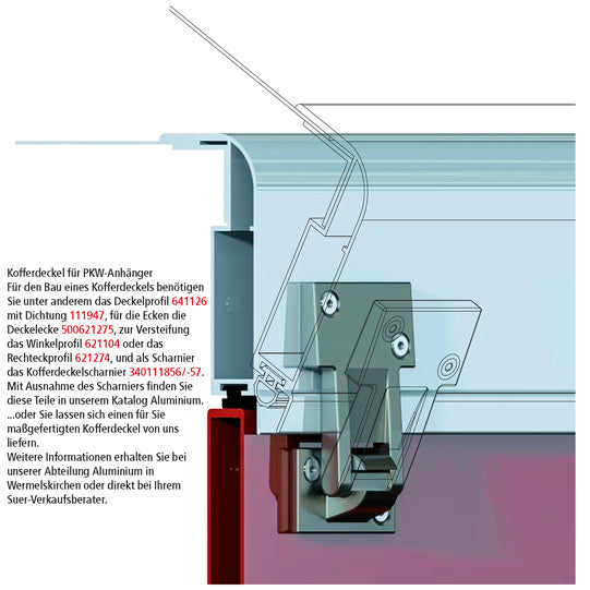 Hinge bearing f. case lid hinge, galvanised stl.