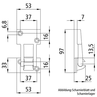 Hinge bearing f. case lid hinge, galvanised stl.