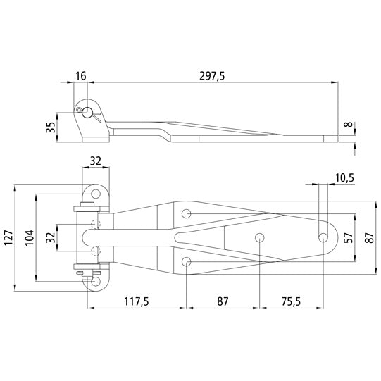 Door hinge, galvanised, 305 x 90 mm, w/ bracket and pin
